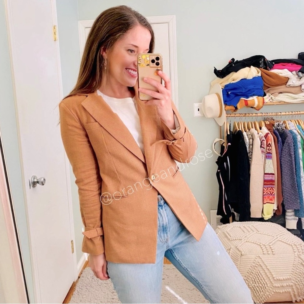 Veronica Beard Burnt Orange Rust Neutral Linen Blend Dickey Blazer Jacket 0 XS
